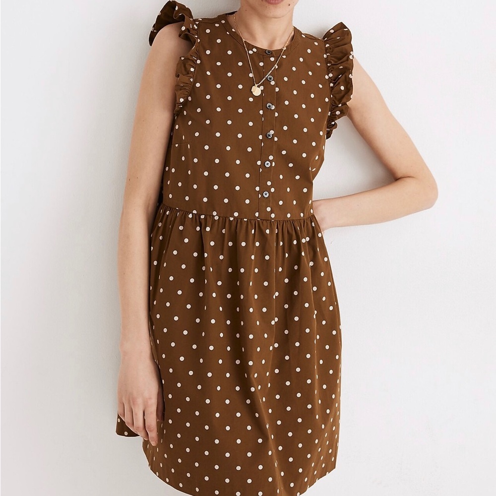 Ruffle-Sleeve Button-Front Mini Dress in Polka Dot 2